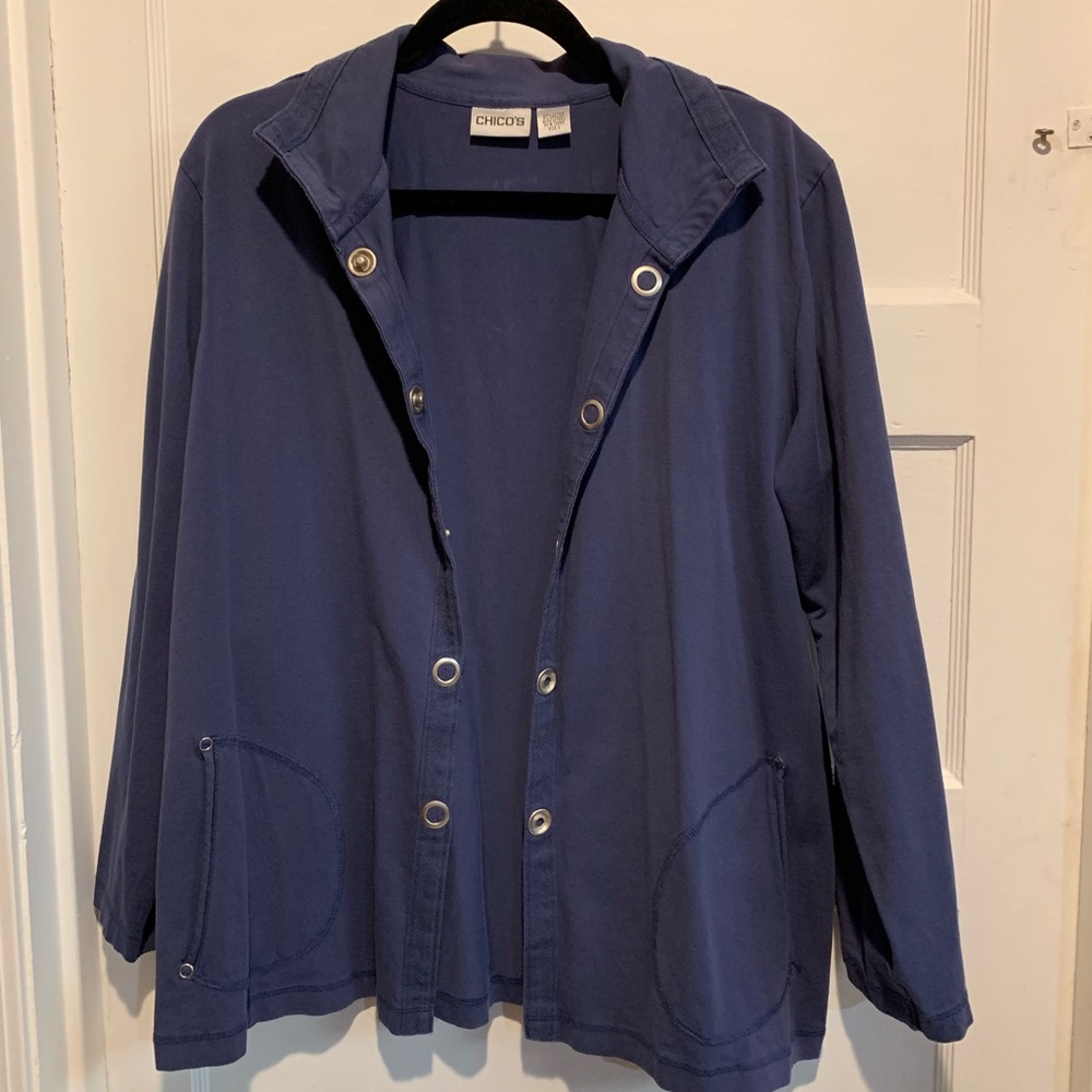 Chico’s Navy Blue Button Up Silver Buttons